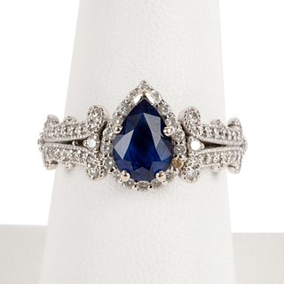 BLUE SAPPHIRE, DIAMOND & 14K RING