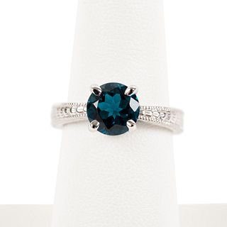 14K WHITE GOLD AND TEAL BLUE ZIRCON RING
