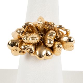 14K YELLOW GOLD HEART CLUSTER RING