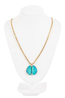 14K YELLOW GOLD & OPAL PENDANT NECKLACE