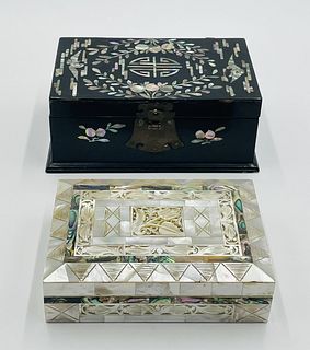 Set of Mid 20th Century Jewelry Boxes, including Bone & Mother Of Pearl.