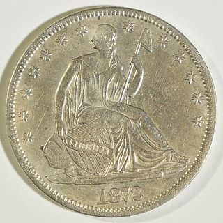 1872-CC SEATED LIBERTY HALF DOLLAR CH AU