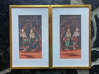 Nice pair of 19th c. Thai manuscript paintings, framed