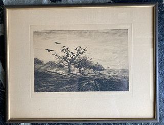 Charles Daubigny “Tree with Crows” Etching Chalcographie du Louvre, 1867