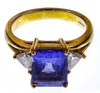 18k Yellow Gold, Tanzanite and Diamond Ring