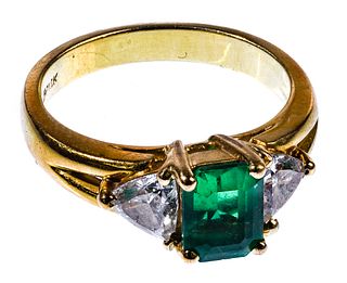 18k Yellow Gold, Emerald and Diamond Ring
