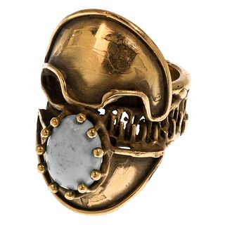 Lee Peck 14k Yellow Gold and Turquoise Brutalist Ring