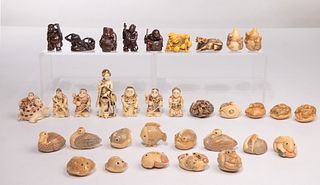 Asian Netsuke and Okimono Figurine Assortment