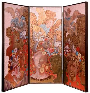 Jack Olson (American, 20th century) Acrylic on Canvas Three-Panel Floor Screen