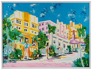 Dego (American, 20th Century) 'South Beach' Oil on Canvas