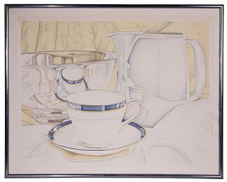Jeanette Pasin Sloan (American, b.1946) 'Cup with Blue Rim' Lithograph