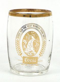 1959 Coors Beer 3¼ Inch Tall Barrel Glass Golden, Colorado