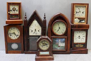 Lot of 7 Antique Wood Clocks.