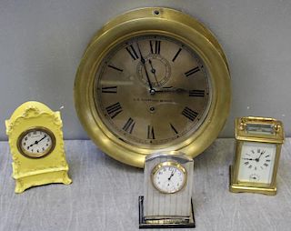 Lot of 4 Antique Clocks Including a Ship's Clock.