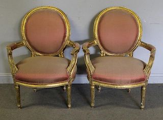Pair of Louis XVI Style Giltwood Armchairs.