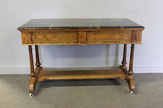 19th Century Marble Top 2 Drawer Table .