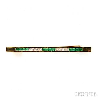 18kt Gold, Emerald, and Diamond Bar Pin
