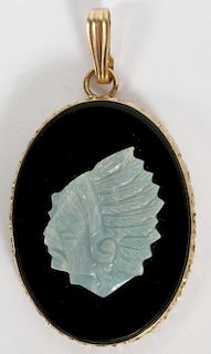 CARVED OPAL AND ONYX PENDANT