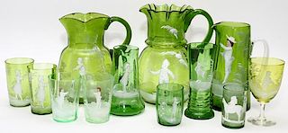 MARY GREGORY ANTIQUE CHARTREUSE GLASS PIECES