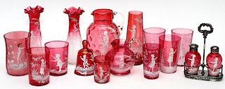 MARY GREGORY ANTIQUE CRANBERRY GLASS PIECES