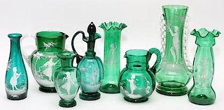 MARY GREGORY ANTIQUE EMERALD GLASS PIECES