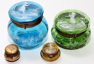 MARY GREGORY AND BOHEMIAN ANTIQUE GLASS BOXES