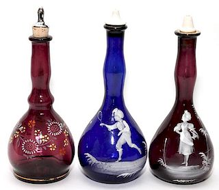MARY GREGORY ANTIQUE GLASS BARBER'S BOTTLES