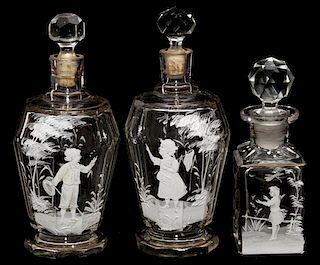 MARY GREGORY ANTIQUE COLOGNE BOTTLES 3 PIECES