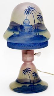 FRENCH STYLE PAINTED GLASS BOUDOIR LAMP C.1930