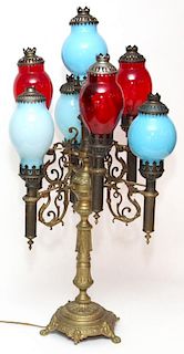 VICTORIAN PATINATED METAL 7 LIGHT CANDLE LAMP
