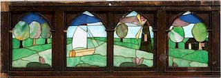 FOUR PANEL LEADED AND STAINED GLASS WINDOW