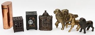 METAL ANIMAL AND OTHER STILL BANKS 7 PIECES
