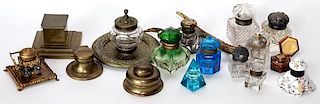ANTIQUE CUT GLASS AND BRASS INKWELL COLLECTION