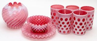 CRANBERRY OPALESCENT GLASS TABLEWARE AND TUMBLERS