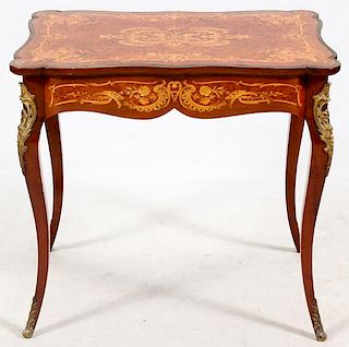FRENCH WALNUT & INLAID FRUITWOOD PARLOR TABLE