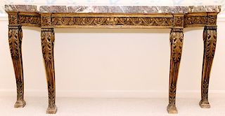 FRENCH CARVED & GILT CONSOLE TABLE MARBLE TOP C. 1930