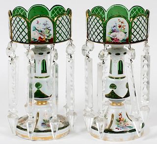 BOHEMIAN GREEN OVERLAY GLASS LUSTERS