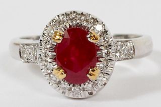 18KT WHITE GOLD AND 1.63CT RUBY AND DIAMOND RING