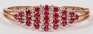 ROSE GOLD AND 5CT RUBY AND DIAMOND BANGLE BRACELET