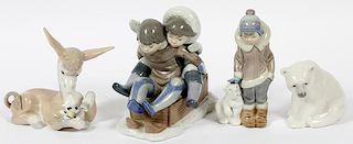 LLADRO PORCELAIN FIGURES AND ANIMALS 4 PIECES