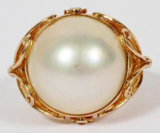 MABE PEARL & 14KT GOLD RING