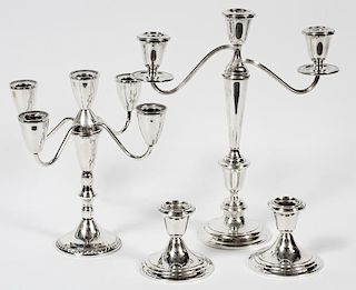 STERLING WEIGHTED CANDELABRAS AND CANDLESTICKS