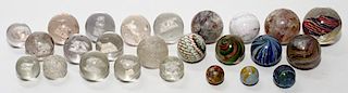 SULFIDE LATTICINO AND OTHER GLASS MARBLES 25 PIECES