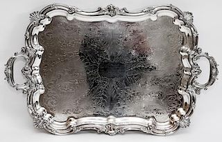 ENGLISH ELECTROPLATE SILVER SERVING TRAY OVERALL