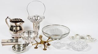 SILVERPLATE PORCELAIN PEWTER AND CRYSTAL TABLEWARE