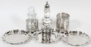 SILVERPLATE MUFFINEER CONDIMENT JARS AND PLATES