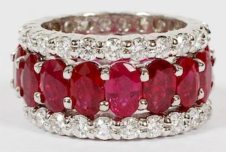 14KT WHITE GOLD RUBY AND DIAMOND STACKING RINGS