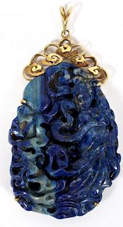 14KT AND CARVED LAPIS LAZULI PENDANT