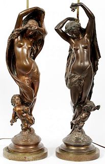 AFTER PRADIER SPELTER SCULPTURES CONVERTED TO LAMPS