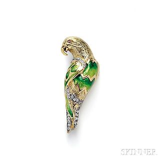 Two 18kt Gold and Enamel Figural Brooches